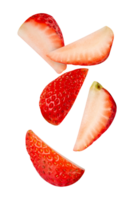 Fresh strawberry slices arranged artistically on transparency background, showcasing vibrant red and white colors png