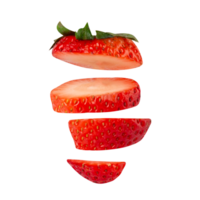 Fresh sliced strawberry with vibrant red color and green leaves png