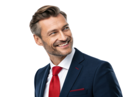 smiling man in suit with red tie, exuding confidence and professionalism png