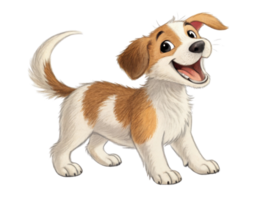 Happy cartoon dog with brown and white fur, playful expression png