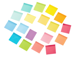 Colorful sticky notes arranged in circular pattern, ideal for organization and reminders png