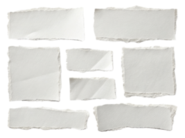 Torn paper pieces in various shapes and sizes on transparency background, perfect for creative projects png