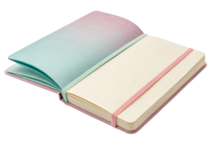 Aesthetic gradient notebook with dotted pages and elastic closure png