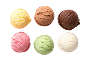 Delicious ice cream scoops in various flavors including chocolate, vanilla, and strawberry, perfect for sweet treat png