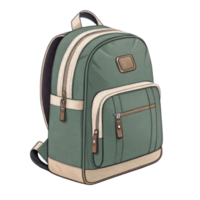 Stylish green backpack with multiple compartments and zippers png