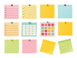 Colorful sticky notes arranged in grid with checklists and patterns png