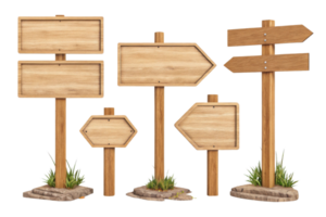 Wooden signposts with blank spaces for text, various shapes and sizes png