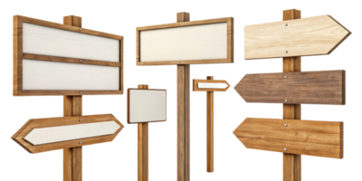 Wooden signposts in various shapes and orientations, ideal for directional guidance and decoration png