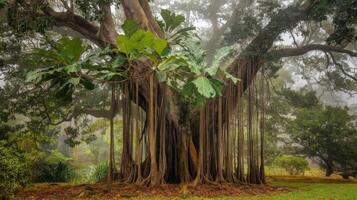 A large banyan tree in the middle of a field photo