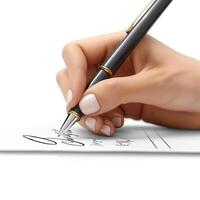 Close-up of a hand writing with a stylish pen, capturing creativity and personal expression. photo