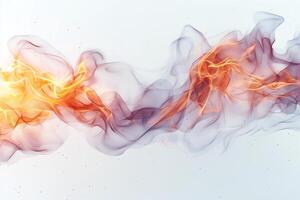Abstract swirl of colorful smoke and light against a white backdrop, creating a dynamic and vibrant visual effect. photo