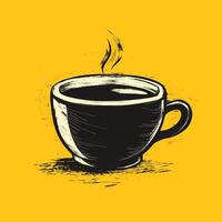 A steaming black coffee cup with a vibrant yellow background, creating a warm and inviting atmosphere. photo