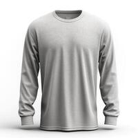 Gray long-sleeve t-shirt displayed on a clean white background, ideal for showcasing casual apparel. photo