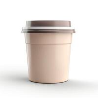 A simple, beige disposable coffee cup with a brown lid, symbolizing convenience and warmth. photo