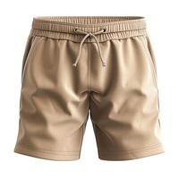 Stylish beige swim shorts featuring a drawstring, perfect for beach outings and summer activities. photo
