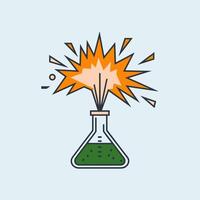 A laboratory flask with a green liquid and an explosion vector