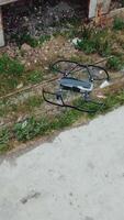 Drone flies over an abandoned factory. Aerial view of abandoned industrial buildings.. Vertical video