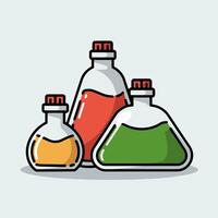 Three different colored liquid containers with different liquids vector