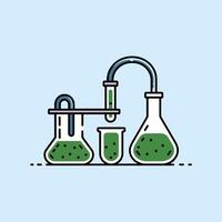 A laboratory with two flasks and a green liquid vector