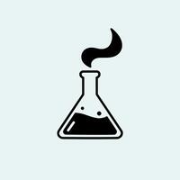 A black and white illustration of a flask with a black smoke coming out of it vector
