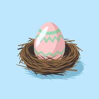 Rustic Bird Nest Holding a Vibrant Easter Egg vector