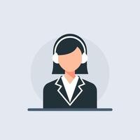Support Agent with Headset Handling Customer Inquiries vector