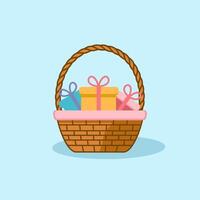 Charming Easter Wicker Basket with Ribbon and Goodies vector