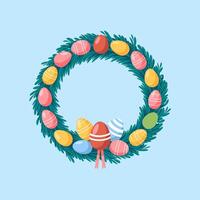 Handcrafted Easter Wreath Adorned with Pastel-Colored Eggs vector