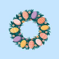 Springtime Egg Wreath with Lush Greenery and Blossoms vector
