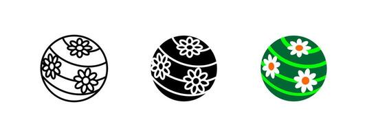 Rubber ball icon. Round plaything with floral patterns illustration. Fun and recreational toy for children. Colorful soft sphere for entertainment and leisure. vector