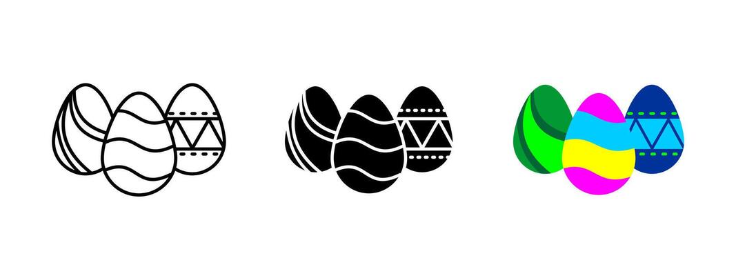 Easter egg icon. Decorative painted eggs with festive patterns illustration. Traditional Christian holiday symbol for spring celebration. Colorful seasonal ornament concept.