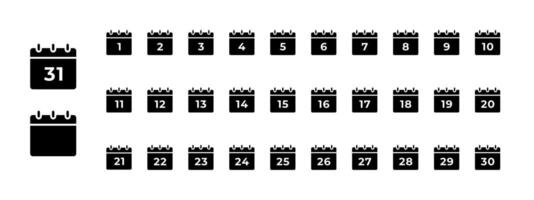 Calendar black icon set. Collection of date and schedule glyphs illustration. Time management and event reminder pictogram. Monthly planner and daily agenda. Business appointment scheduling. vector