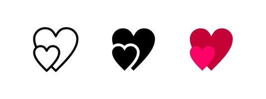Love hearts icon. Two overlapping hearts illustration. Romantic relationship symbol. Passion, affection, and togetherness pictogram. Valentine's Day and love concept. vector