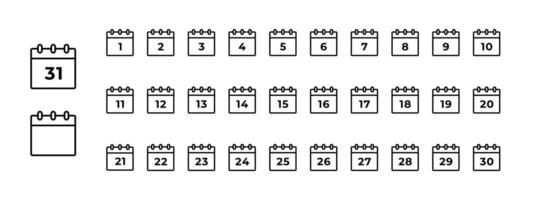 Calendar icon set. Collection of date and schedule symbols illustration. Time management and event reminder pictogram. Monthly planner and daily agenda sign. Business appointment scheduling. vector