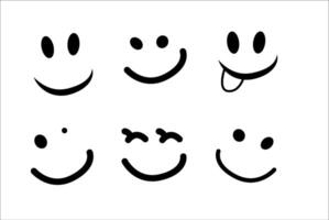 Happy Doodle Smile Isolated on Background. Simple Faces. vector