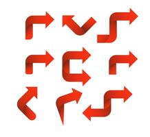 Set red arrow 3D icons pointing up down left right. vector