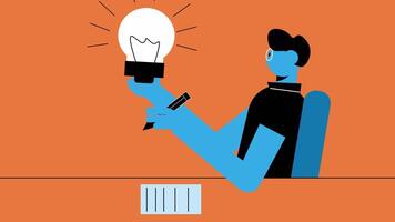 A man with a large light bulb, representing ideas and creativity video