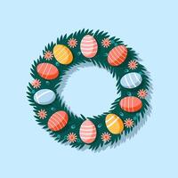 Easter-Themed Front Door Wreath with Soft Pastel Ornaments vector