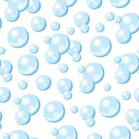 Seamless pattern with blue air bubbles in cartoon style. Flat illustration of a pattern of round soap bubbles of different sizes isolated on a white background. Packaging, wrapping paper. vector
