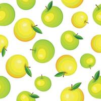 Seamless pattern with yellow and green apples with leaves isolated on a white background. Cute pattern with apples for textile design, packaging, gift wrapping. vector