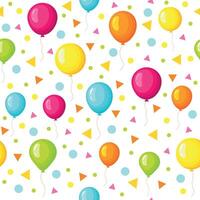 Seamless pattern with colorful balloons isolated on white background. Cartoon ballooons with different confetti. Gift birthday wrapping, packaging. vector