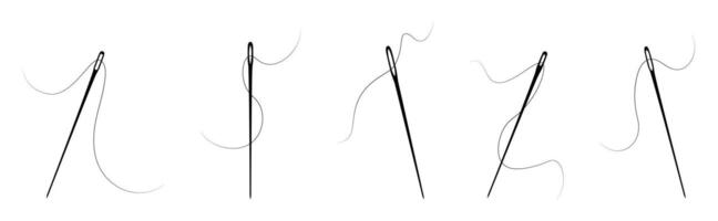 Set of sewing needles with thread isolated of an white background. Needles and thread icon in cartoon style. vector