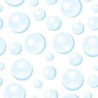 Seamless pattern with air bubbles in cartoon style. Flat illustration of blue soap bubbles of big and small sizes isolated on white background. Foam. Packaging, wrapping paper. Wallpaper. vector