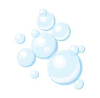 Transparent air bubbles in cartoon style. Flat illustration of cute soap bubbles isolated on white background. Blue round bubbles of different sizes, small, medium, large. Foam. vector