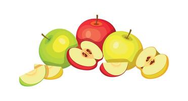 Composition of delicious apples in a cartoon style. Apples isolated on white background. vector