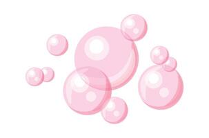 Cute pink bubbles in cartoon style. Flat illustration of air bubbles of different sizes, small, medium, large isolated on white background. Foam. Bathing. Transparent soap bubbles. vector
