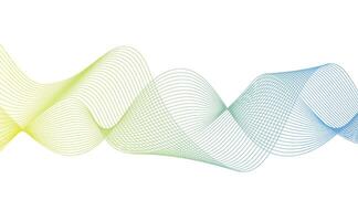 Abstract yellow-blue linear wave isolated on a white background. Dynamic sound wave. A wave with lines created with the Blend Tool. Design element. vector