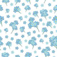 Seamless pattern with forget-me-nots isolated on white background. Pattern with blue delicate flowers for textile design in cartoon style. Flat illustration. vector