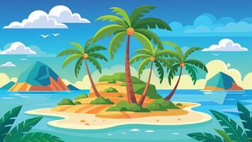 Tropical Island Paradise Idyllic Beach Scene with Palm Trees and Ocean View vector