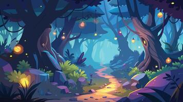 Enchanting Illuminated Forest Path Magical Fantasy Background Illustration vector
